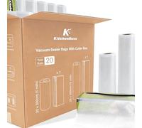 KitchenBoss 20 Rouleaux Sacs Sous Vide Alimentaire：Rouleau Sous Vide Alimentaire avec 2 Boîtes de Coupe, 20/28 x 300 cm (10 Pcs Chacun), Sachet Sous Vide Alimentaire Commerciaux pour Machine Sous Vide