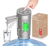 KitchenBoss Distributeur d'eau en Bouteille Electrique: Pompe Bouteille d'eau Potable, Charge USB Type-C, Distributeur d'eau pour Bouteilles de 3.8-18.9 litres, Pompe Distributeur Eau Argent