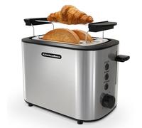KitchenBoss Grille Pain 2 Tranches：Grille-Pain 2 Fentes, 6 Niveaux de Brunissage, Toaster Acier Inox avec Plateau à Miettes et Support à Réchauffe Viennoiserie, Arrêt-Auto et Décongélation, 870W