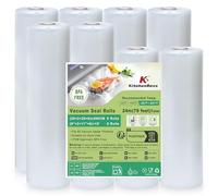 KitchenBoss Lot de 8 rouleaux de sacs d'emballage sous vide pour aliments 20 x 2/28 x 6/300 cm, film de mise sous vide sans BPA, rouleaux de film indéchirables