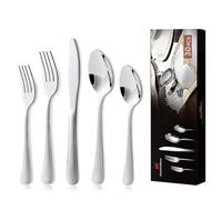 KitchenBoss Ménagères Set Couverts de Table: 6 Personnes Ensemble Vaisselle de Table, Ménagères en Acier Inoxydable, 30 Pièces Argenté, Lavables au Lave-vaisselle
