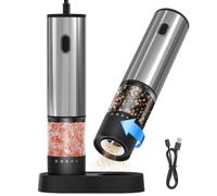 KitchenBoss Moulin a Poivre Electrique USB-C Rechargeable 60 ml 2 Set | 5 Modes de Réglage, Adaptés aux Grains de Poivre et aux Grains de Sel