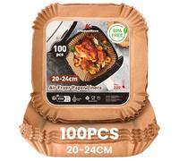 KitchenBoss Papier Cuisson Air Fryer: 100 Pièces Papier Sulfurisé pour Airfryer Carré 20 x 24 cm,Jetable Antiadhésive Papier Cuisson 5-8L Friteuse Sans Huile pour Poêle, Four, Micro-ondes