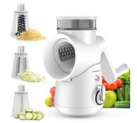 KitchenBoss Rapeuse Legume Manuelle,Rape Fromage:Coupe Légumes Multifonctionnel 3 en 1,avec Manivelle et 3 Lames de Rechange,peut être utilisé pour une large gamme de Fruits et Légumes,Blanc