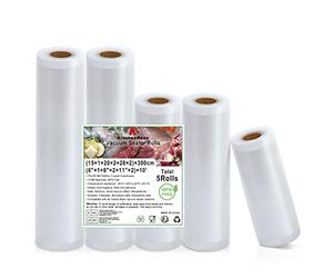 KitchenBoss Rouleau Sous Vide Alimentaire: Sac Sous Vide Alimentaire pour des Appareils de Mise Sous Vide, 5 Rouleaux 15/20/28x300cm, Sachet Sous Vide Alimentaire Gaufré sans BPA et Libre de Couper