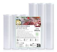 KitchenBoss Sac Sous Vide Alimentaire:6 Packs Film Sous Vide Alimentaire, 15/20x300cm, Rouleau Sous Vide Alimentaire pour Tous Machine Sous Vide