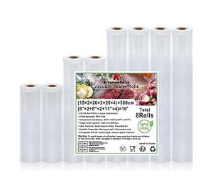 KitchenBoss Sac Sous vide Alimentaire：Sac Mise Sous Vide Alimentaire pour Appareil Sous Vide, Rouleau Sous Vide Alimentaire sans BPA, 8 Rouleaux 15x2/20x2/28x4/x300CM, Sachet Sous Vide Alimentaire