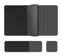 KitchenBoss Set de Table Double Face avec Dessous de Verre | Lot de 6 Dessous de table Imperméables et Antidérapants Aspect Cuir, Noir/Gris