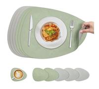 KitchenBoss Set de Table Lavable Dessous de Table et Dessous de Verre Double Face Résistant à la Chaleur et Antidérapant (Vert + Gris, 6 Set) 40x30cm