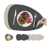 KitchenBoss Set de Table Lavable et Dessous de Verre：Lot de 6 Dessous de Table Double Face Sets de Table pour Les Cuisines, Tables à Manger, Bureaux, Gris Anthracite + Beige, 40x30cm