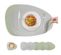 KitchenBoss Set de Table Lavable Plastique: Dessous de Table et Dessous de Verre Double Face Résistant à la Chaleur et Antidérapant (Vert + Gris, 6 Set) 40x30cm