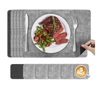 KitchenBoss Set de Table Lavable Plastique: Dessous de Table Rectangulaire Lot de 6, Tapis de Table Style Simili Cuir, Antidérapant Table Mat