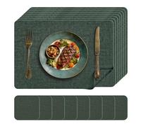 KitchenBoss Sets de Table lavables, Dessous de Table Lot de 8 et Dessous de Verre en Similicuir pour la Cuisine, la Salle à Manger et Le Bureau, Vert, 43 x 30 cm