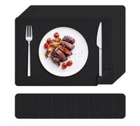 KitchenBoss Sets de Table lavables, Lot de 8 Dessous de Table et Dessous de Verre en Similicuir pour la Cuisine, la Salle à Manger et Le Bureau, Noir, 43 x 30 cm