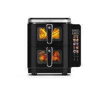 Kitchencook AIRFLOW12 W LED - Double Friteuse à Air Verticale 12L, 2800W, 12 Programmes, Thermostat Réglable 60-200°C, Minuterie Numérique, Écran Tactile LED, Cuves Amovibles, Inox, Sans BPA