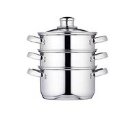 KitchenCraft 3 Food Steamer Pan/Stock Pot, Food Steamer 3 tier, Induction Safe, Stainless Steel, in Gift Box, 16 cm (6''), Silver
