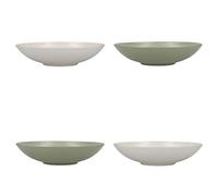 KitchenCraft - Assiettes Creuses en Grès Émaillé, Livrés dans un Coffret Cadeau, 22 cm, Lot de 4, Motif Spirale, Vert / Beige