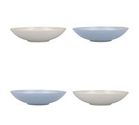 KitchenCraft - Assiettes Creuses en Grès Émaillé, Livrés dans un Coffret Cadeau, 22 cm, Lot de 4, Motif Spirale, Bleu / Beige