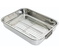 KitchenCraft Boîte à rôtir avec grille, boîte à rôtir en acier inoxydable, grande, 43 x 31 cm, argentée