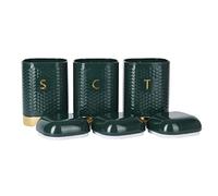 KitchenCraft Boîte de rangement pour le thé, le café et le sucre, vert chasseur et or, 11,5 x 11,5 x 19,5 cm