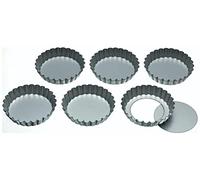 KitchenCraft Boîtes à Tartelettes Cannelées en Aluminium avec Bases Lâches, 10 cm (Lot de 6)