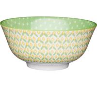 Kitchencraft Bols à motifs géométriques, 15,5 cm (6 ") (Set of 4), céramique, vert/jaune, 15,5 x 15,5 x 7,5 cm (5.5 x 15.5 x 7.5 in.)
