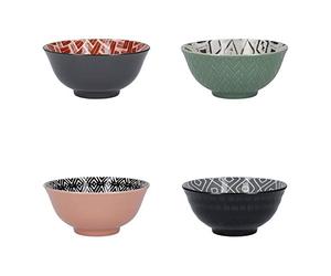KitchenCraft - Bols en Céramique à Motifs "Designed For Life", Livrés dans un Coffret Cadeau, 15 cm, Set de 4
