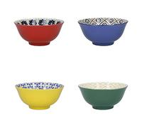 KitchenCraft - Bols en Céramique à Motifs "World of Flavours", Livrés dans un Coffret Cadeau, 15 cm, Set de 4