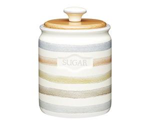 KitchenCraft Classic Collection Striped Ceramic Sugar Container, lavable en lave-vaisselle, 8 ml (28 fl oz) - Cream, 17 x 11cm
