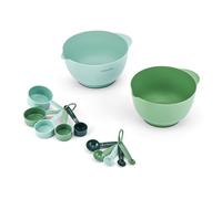 KitchenCraft Ensemble de 12 pièces pour mélanger et mesurer, 2 Bols empilables, 5 Tasses et 5 cuillères doseuses, Set Compact idéal pour la préparation des Repas et la pâtisserie, Vert et Bleu