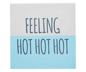 KitchenCraft Funny Feeling Hot Hot Hot Square Ceramic Trivet with Cork Back, 20 x 20 cm (8") - Blue/White