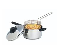 KitchenCraft Grand moule à frites avec panier et couvercle 2cm, résistant à l'induction, acier inoxydable, argenté