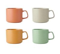 KitchenCraft Tasses en grès empilables Idilica, lot de quatre tasses à café empilables, multicolores, d'une capacité de 400 ml, lavables au lave-vaisselle et au micro-ondes