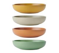 KitchenCraft Idilica Stoneware Pasta Bowls, lot de 4 bols en céramique peu profonds, résistants au micro-ondes et au lave-vaisselle, couleurs assorties