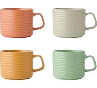 KitchenCraft Idilica Tassen de Gres empilable, Set de quatre tasses à café empilables, multicolore, capacité 400ml de, passe au lave-vaisselle et au micro-ondes