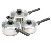 KitchenCraft Jury Stainless Steel Three Piece Saucepan Set Silver 16 cm (6 ½"), 18 cm (7") and 20 cm (8") pans