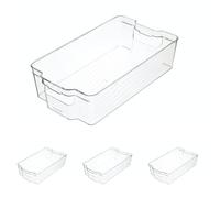 KitchenCraft KC BLUE Bac de Rangement pour Réfrigérateur, Plastique Transparent, 21 x 37,5 x 10 cm (Lot de 4)