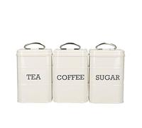 KitchenCraft Living Nostalgia Boîtes à thé, café et sucre dans une boîte cadeau, acier, crème antique, set de 3 pièces