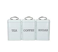 KitchenCraft Living Nostalgia - Set de 3 Boîtes à Thé / Café / Sucre, Livrées dans un Coffret Cadeau, Bleu Pastel