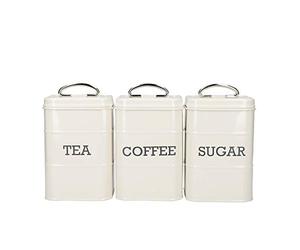 KitchenCraft Living Nostalgia - Set de 3 Boîtes à Thé / Café / Sucre, Livrées dans un Coffret Cadeau, Crème Antique