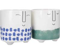 KitchenCraft - Set de 2 Pots de Fleurs pour Petites Plantes d'Intérieur, Dolomite, Motif Visage Bleu Tacheté/Vert, 10 x 10 x 11 cm