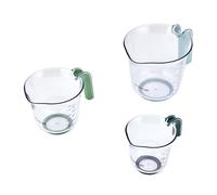 KitchenCraft Lot de 3 verres doseurs gigognes avec poignées vertes et bleues, pichets empilables peu encombrants pour ingrédients secs et liquides, cuisine, pâtisserie, service