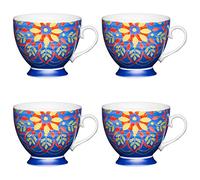 KitchenCraft Lot de 4 Grandes Tasses à Pied en Porcelaine Anglaise, Motif Floral, Multicolore, 400 ML, Porcelaine, Multicolore, 400 ML, Set of 4