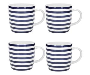 KitchenCraft Lot de 4 tasses à café rayées bleues et blanches