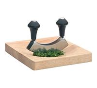 KitchenCraft Mezzaluna Chopper Et Planche À Découper En Bois, Couteau À Double Lame En Acier Inoxydable / Bois, Ensemble De 2 Pièces, Argent/Noir