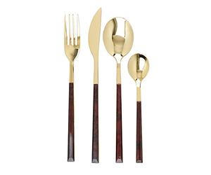 KitchenCraft Mikasa - Service de Couverts Dorés Effet Écailles de Tortue, Acier Inoxydable, Couteaux/Fourchettes/Cuillères, 16 Pièces