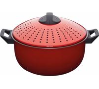 KitchenCraft World of Flavours - Marmite/Casserole/Pot à Pâtes avec Couvercle Passoire Verrouillable, 4 L, Rouge