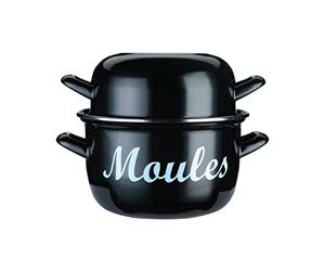 KitchenCraft Mussel Pot, World of Flavours, couvercle en émail à double usage, moyen 18 cm (6.5''), noir