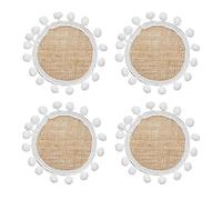 KitchenCraft Natural Elements - Dessous-de-Verre en Jute avec Pompons Blancs Décoratifs, 15 cm, Lot de 4