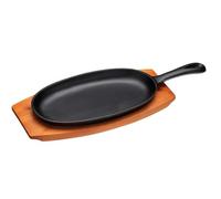 KitchenCraft Plateau de gril japonais Teppanyaki World of Flavours, plaque grésillante en fonte avec base en bois, 36 x 14,5 x 3,5 cm, Noir